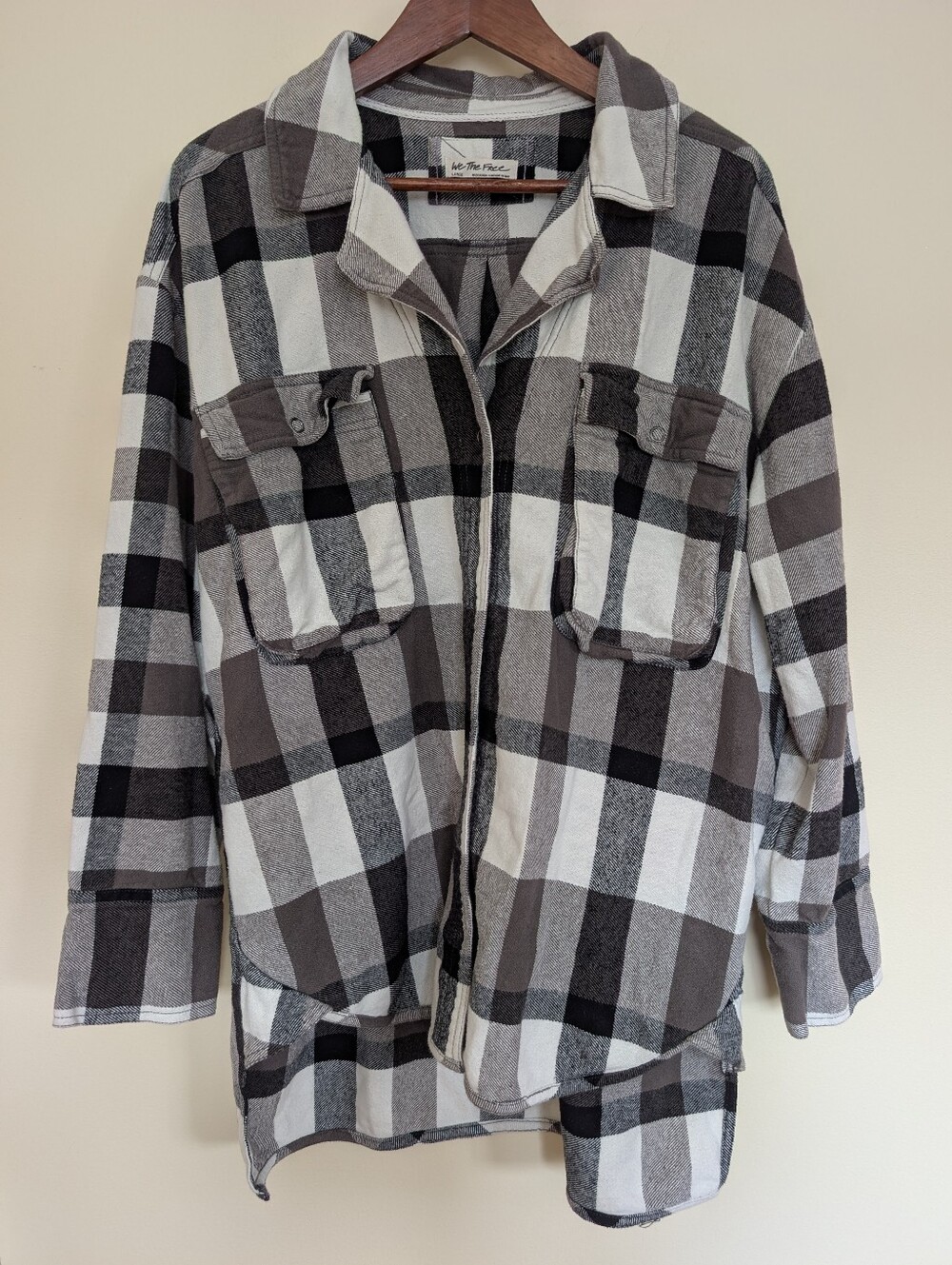 Free People We The Free Izzie Cargo Shirt Jacket Large Black White - Picture 4 of 12